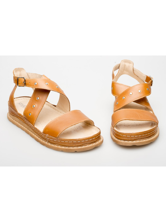 Sandały damskie brązowe skórzane