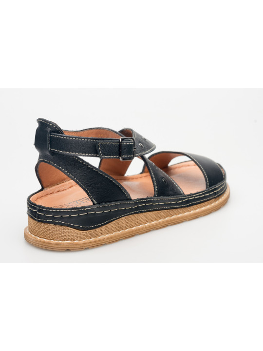 Sandały damskie czarne skórzane