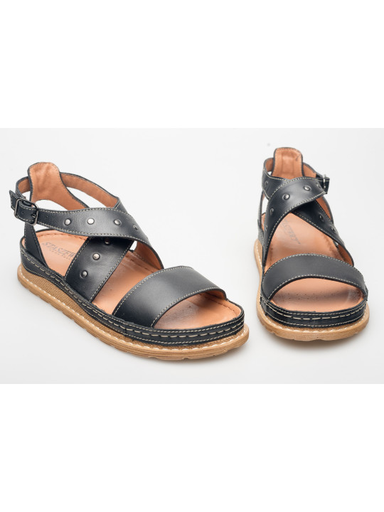 Sandały damskie czarne skórzane