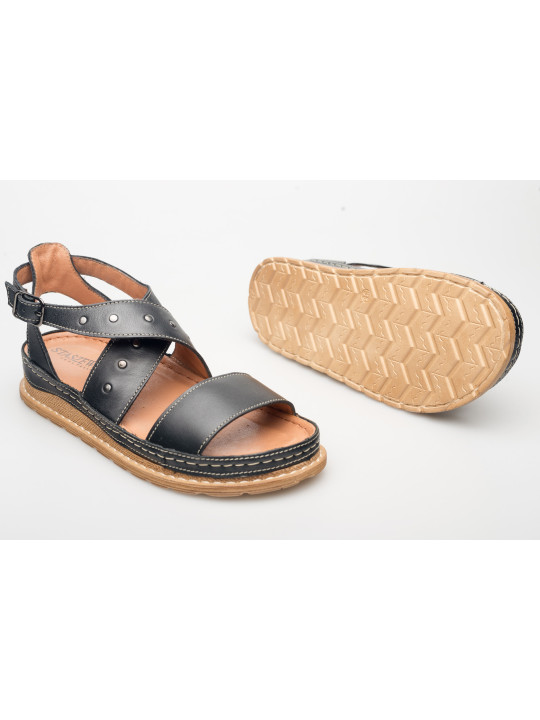 Sandały damskie czarne skórzane