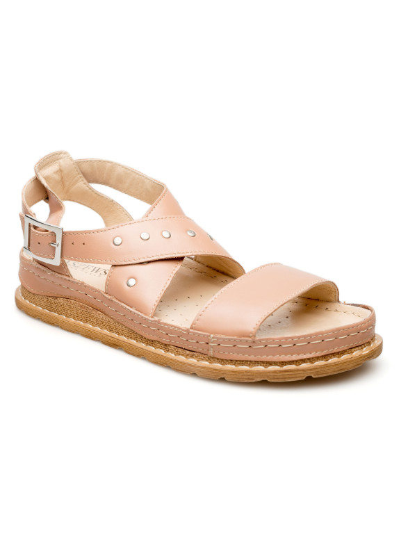 Sandały damskie beżowe cieliste skórzane