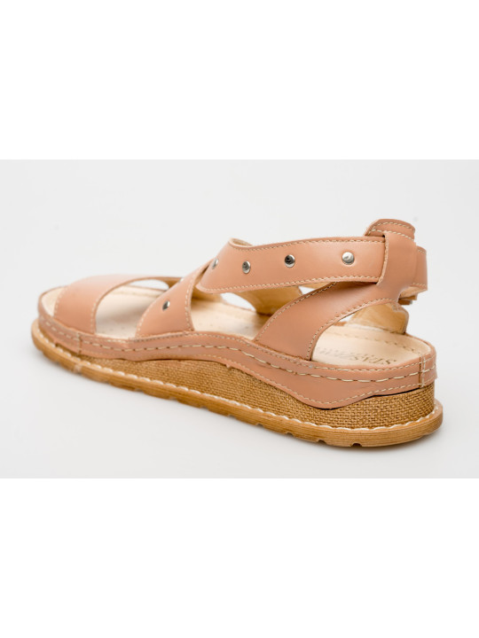 Sandały damskie beżowe cieliste skórzane