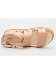 Sandały damskie beżowe cieliste skórzane