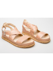 Sandały damskie beżowe cieliste skórzane
