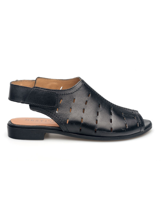 Sandały ażurowe damskie zakryte skórzane czarne