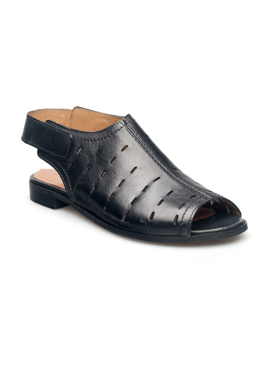 Sandały ażurowe damskie zakryte skórzane czarne