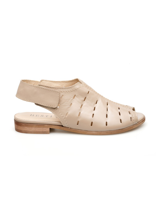 Sandały ażurowe damskie zakryte skórzane beżowe cieliste