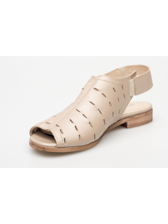 Sandały ażurowe damskie zakryte skórzane beżowe cieliste
