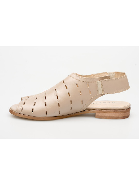 Sandały ażurowe damskie zakryte skórzane beżowe cieliste