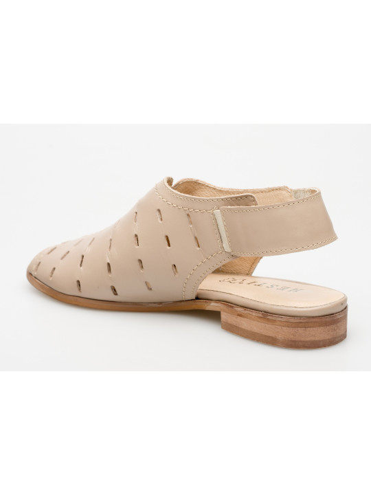Sandały ażurowe damskie zakryte skórzane beżowe cieliste