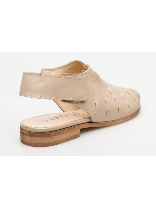 Sandały ażurowe damskie zakryte skórzane beżowe cieliste