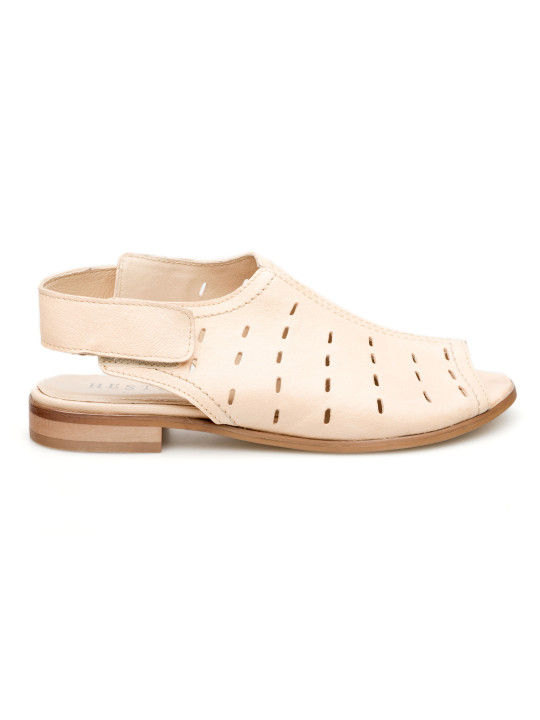 Sandały ażurowe damskie zakryte skórzane beżowe cieliste