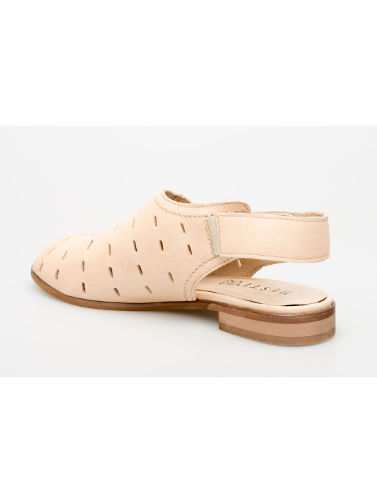 Sandały ażurowe damskie zakryte skórzane beżowe cieliste