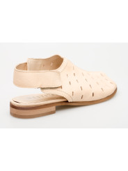 Sandały ażurowe damskie zakryte skórzane beżowe cieliste