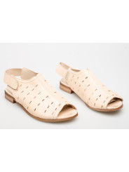 Sandały ażurowe damskie zakryte skórzane beżowe cieliste