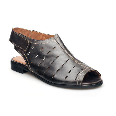 Sandały ażurowe damskie zakryte skórzane ciemny brąz