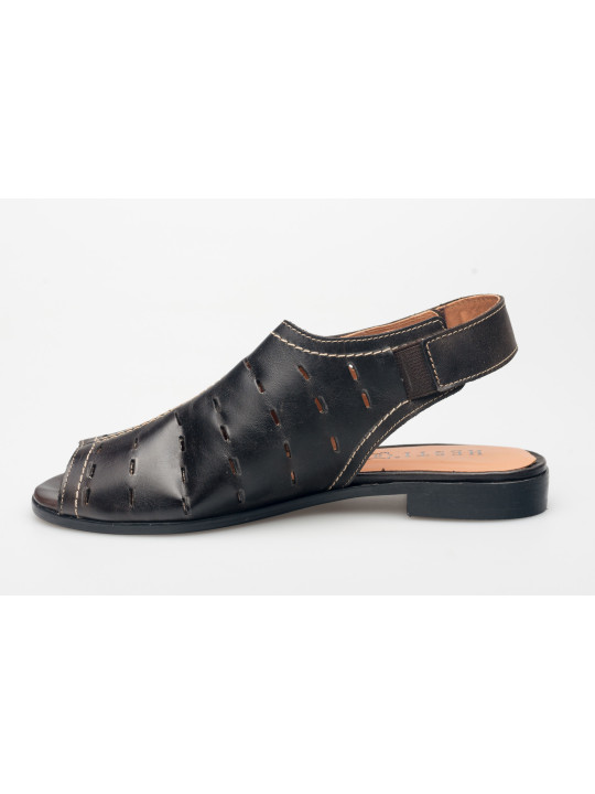 Sandały ażurowe damskie zakryte skórzane ciemny brąz