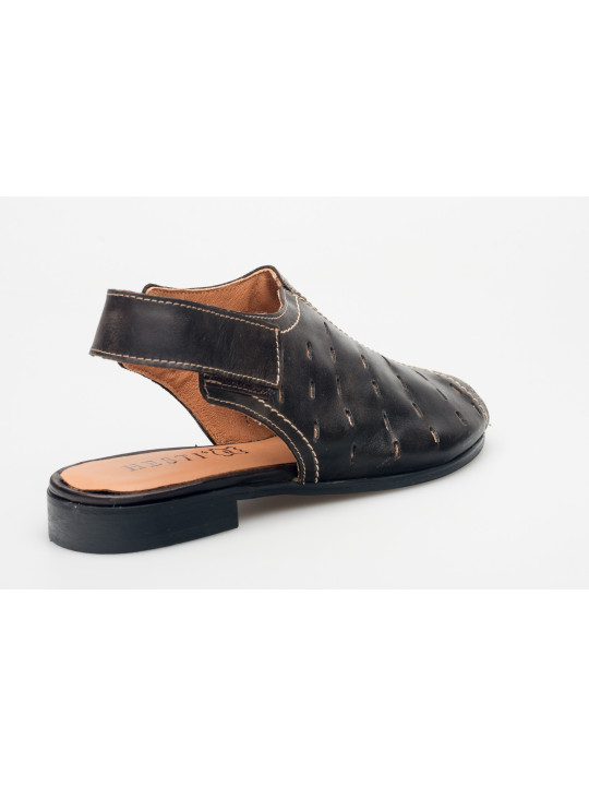 Sandały ażurowe damskie zakryte skórzane ciemny brąz