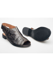 Sandały ażurowe damskie zakryte skórzane ciemny brąz