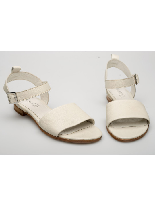 Damskie sandałki odkryta pięta beżowe ecru skórzane Polski Produkt