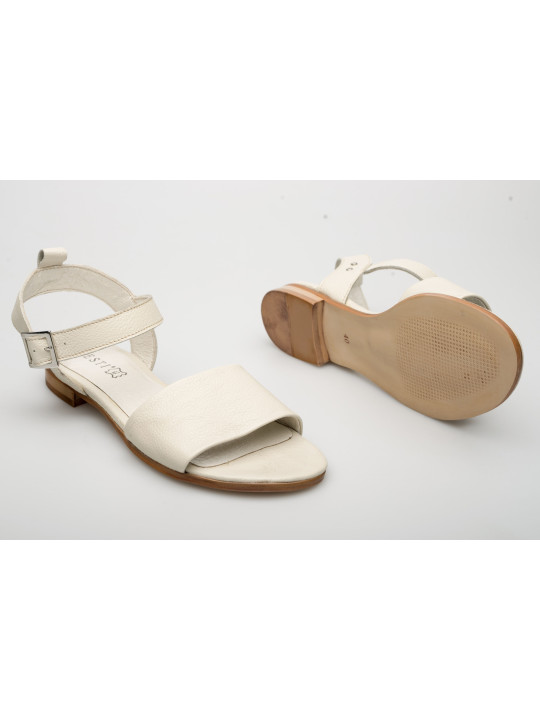 Damskie sandałki odkryta pięta beżowe ecru skórzane Polski Produkt