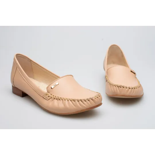 Mokasyny damskie skórzane półbuty beżowe Polski Produkt