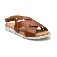 Damskie sandałki odkryta pięta brązowe skórzane Polski Produkt