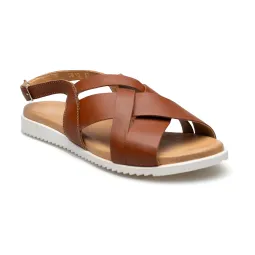 Damskie sandałki odkryta pięta brązowe skórzane Polski Produkt