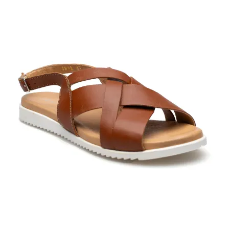 Damskie sandałki odkryta pięta brązowe skórzane Polski Produkt