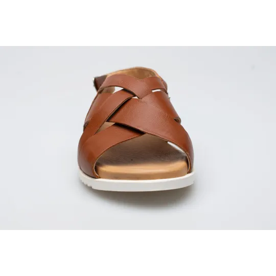 Damskie sandałki odkryta pięta brązowe skórzane Polski Produkt