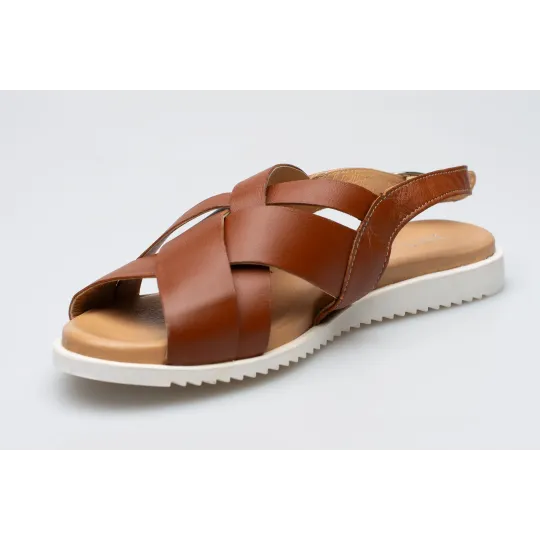 Damskie sandałki odkryta pięta brązowe skórzane Polski Produkt