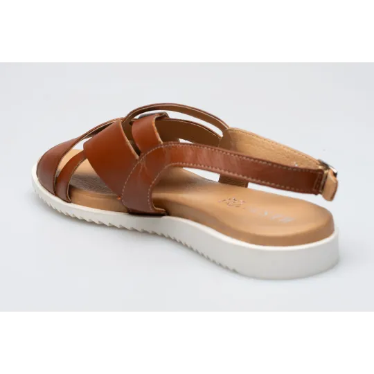Damskie sandałki odkryta pięta brązowe skórzane Polski Produkt