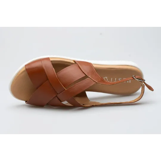 Damskie sandałki odkryta pięta brązowe skórzane Polski Produkt