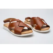 Damskie sandałki odkryta pięta brązowe skórzane Polski Produkt