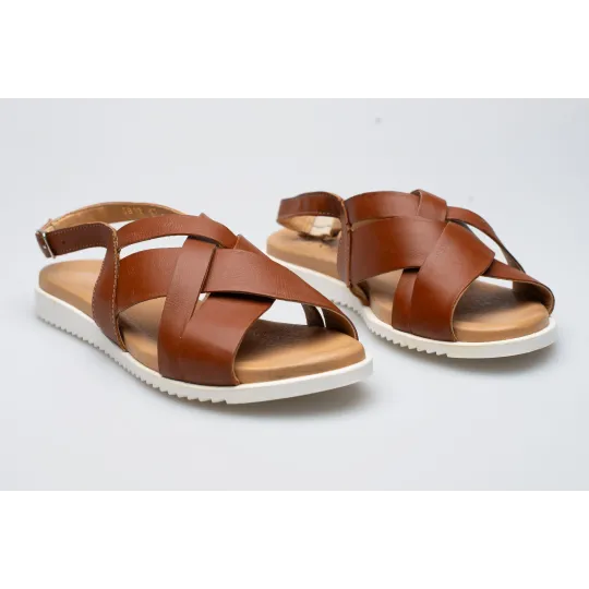 Damskie sandałki odkryta pięta brązowe skórzane Polski Produkt