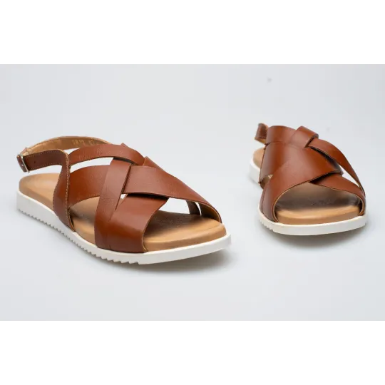 Damskie sandałki odkryta pięta brązowe skórzane Polski Produkt