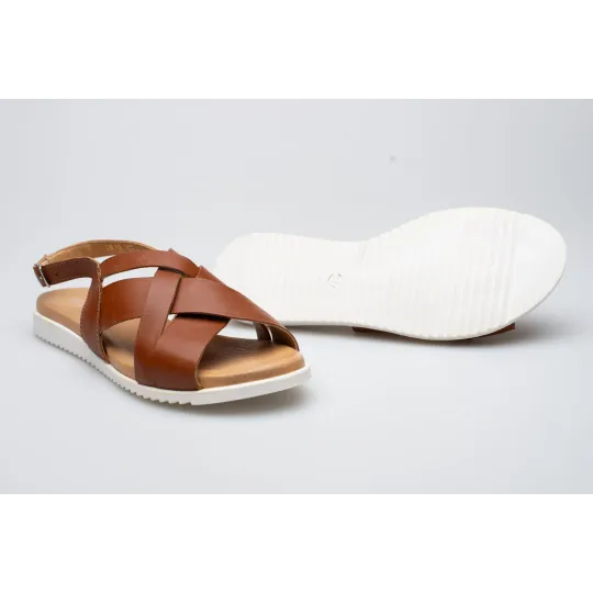 Damskie sandałki odkryta pięta brązowe skórzane Polski Produkt