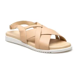 Damskie sandałki odkryta pięta beżowe skórzane Polski Produkt