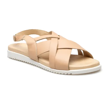 Damskie sandałki odkryta pięta beżowe skórzane Polski Produkt