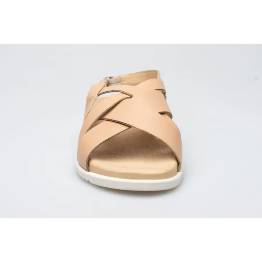 Damskie sandałki odkryta pięta beżowe skórzane Polski Produkt