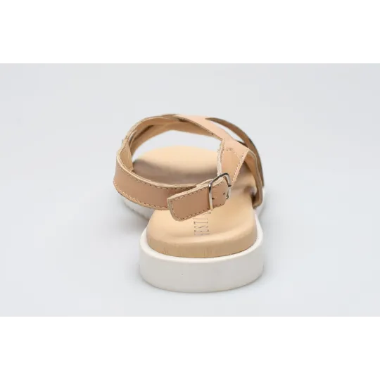 Damskie sandałki odkryta pięta beżowe skórzane Polski Produkt