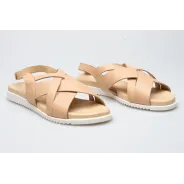 Damskie sandałki odkryta pięta beżowe skórzane Polski Produkt