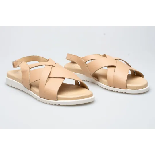 Damskie sandałki odkryta pięta beżowe skórzane Polski Produkt