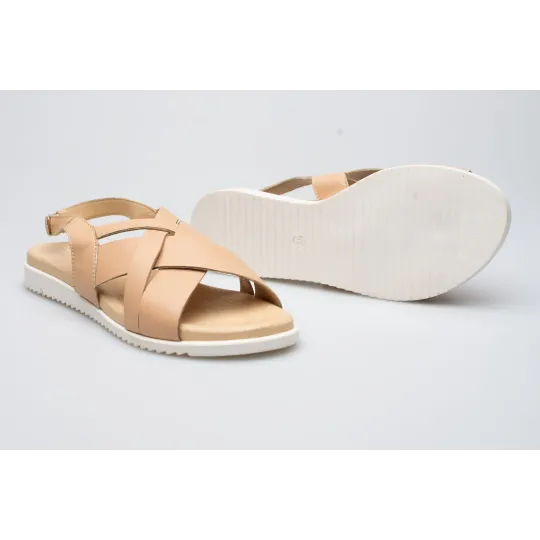 Damskie sandałki odkryta pięta beżowe skórzane Polski Produkt