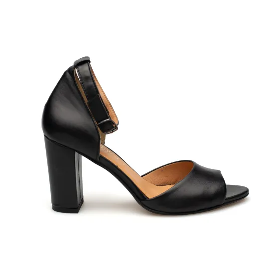 Sandały damskie zakryta pięta skórzane czarne PRODUKT POLSKI