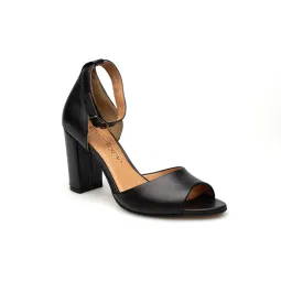 Sandały damskie zakryta pięta skórzane czarne PRODUKT POLSKI