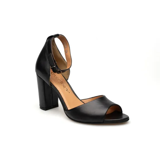 Sandały damskie zakryta pięta skórzane czarne PRODUKT POLSKI