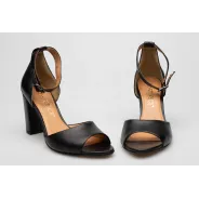 Sandały damskie zakryta pięta skórzane czarne PRODUKT POLSKI