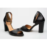 Sandały damskie zakryta pięta skórzane czarne PRODUKT POLSKI