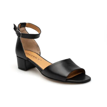 Sandały damskie zakryta pięta skórzane czarne PRODUKT POLSKI